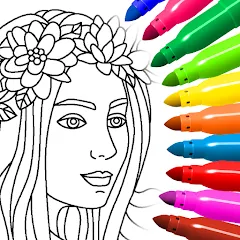 Скачать взломанную Coloring for girls and women  [МОД Mega Pack] - стабильная версия apk на Андроид