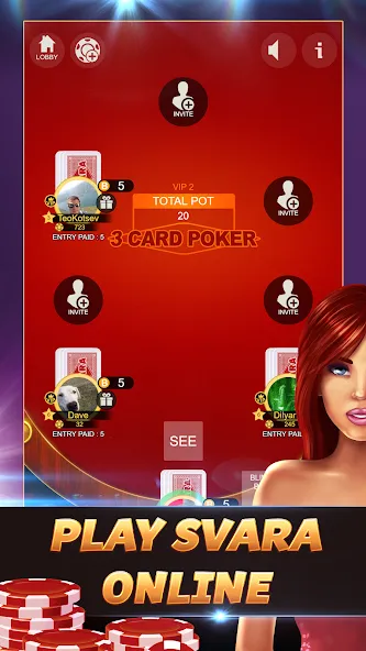 Svara - 3 Card Poker Card Game  [МОД Unlocked] Screenshot 1