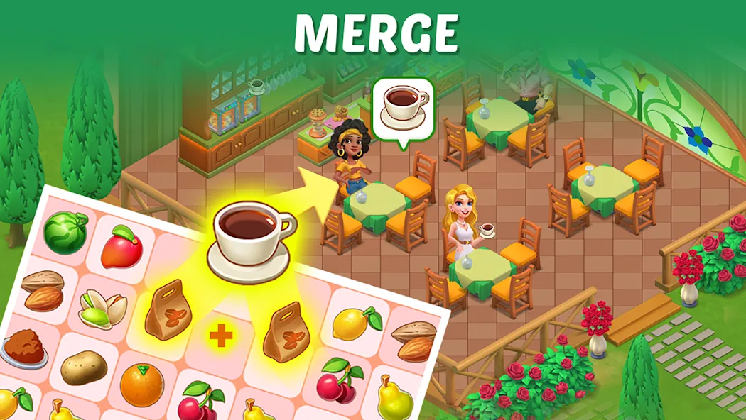 Merge Cooking:Theme Restaurant  [МОД Много монет] Screenshot 3