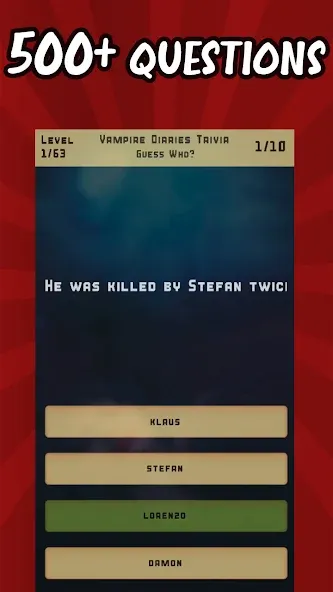 Vampire Diaries Quiz Trivia (Вампирские дневники викторина виктрия)  [МОД Все открыто] Screenshot 1