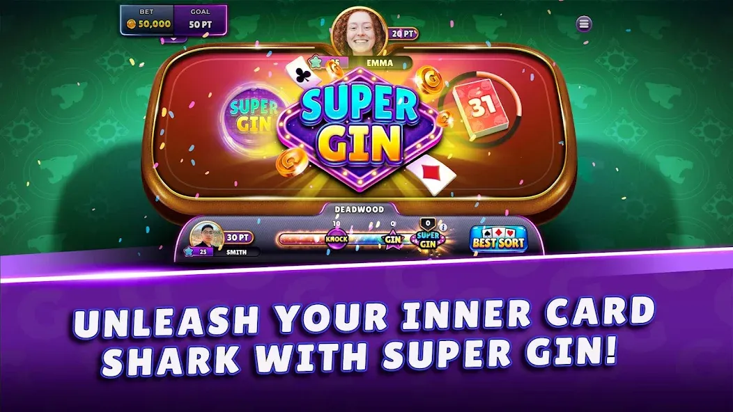 Gin Rummy Super - Card Game (Джин Рамми Супер)  [МОД Много денег] Screenshot 1