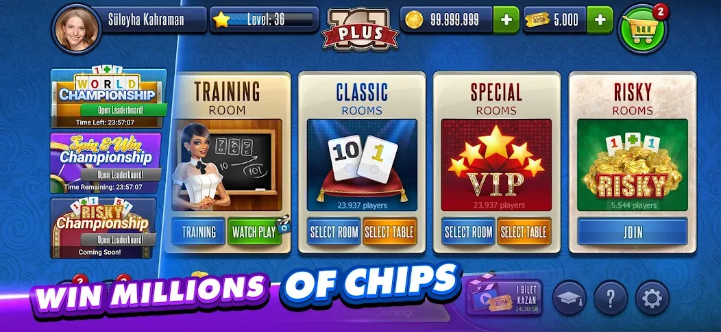 101 Okey Plus Rummy Board Game  [МОД Unlimited Money] Screenshot 1